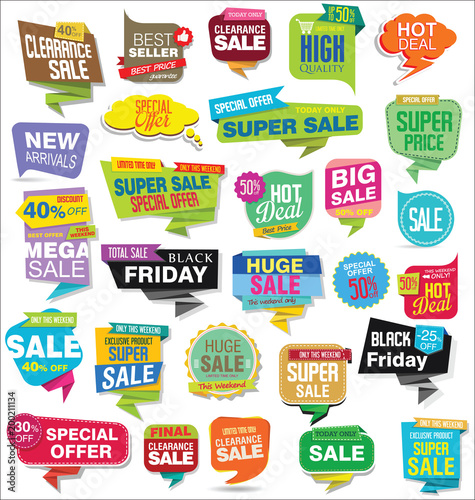 Modern sale stickers and tags colorful collection