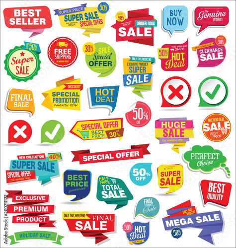 Modern sale stickers and tags colorful collection