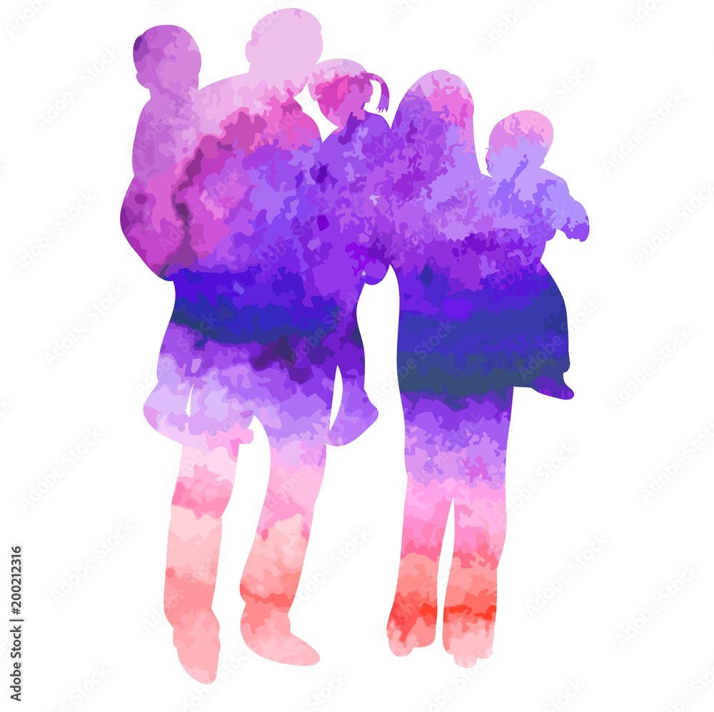 isolated watercolor silhouette family