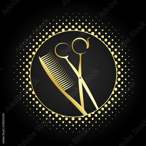 Scissors and comb for beauty salon