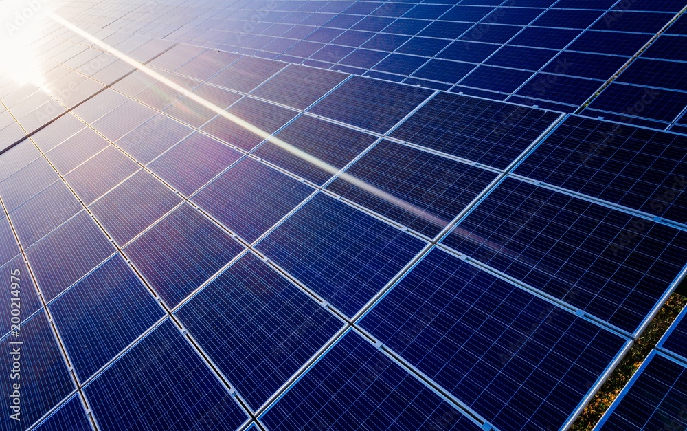 Aerial drone view on photovoltaic panels on solar farm Aerial drone view on photovoltaic panels on solar farm