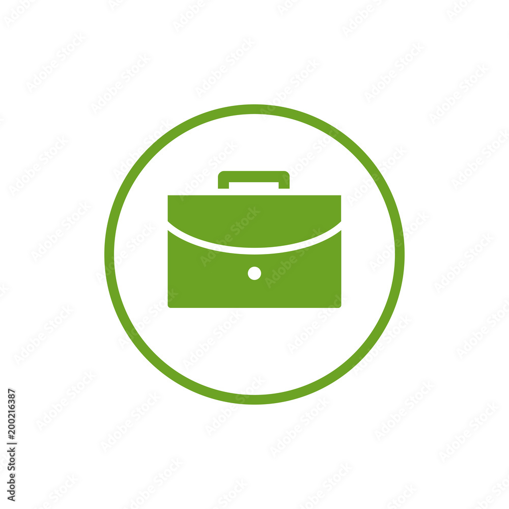 Green flat icon of brief case in circle. Document folder isolated on white. Vector illustration. Green flat icon of brief case in circle. Document folder isolated on white. Vector illustration.