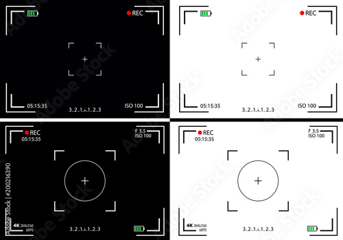 Creative vector illustration of camera viewfinder isolated on background. Art design mirorless, DSLR. Digital focus. Abstract concept graphic element screen photo frame. Exposure settings