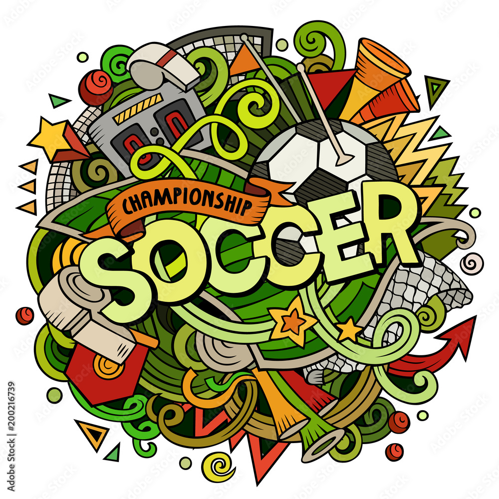 Fototapeta premium Cartoon cute doodles hand drawn Soccer illustration