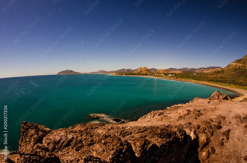 Obraz premium Scenics from the bay of Cabo Pulmo, where the desert meets the sea, Baja California sur Mexico.