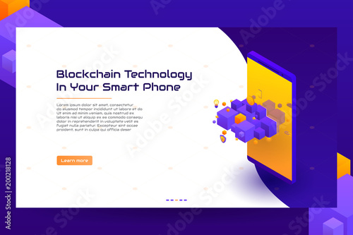 Concept  of isometric blockchain banner. Modern Concept of Digital Technology in the Shape of Block Chain. Vector Illustration.
