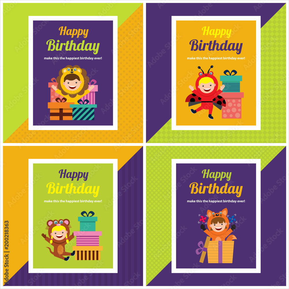 birthday card with kids in animal costume sets
