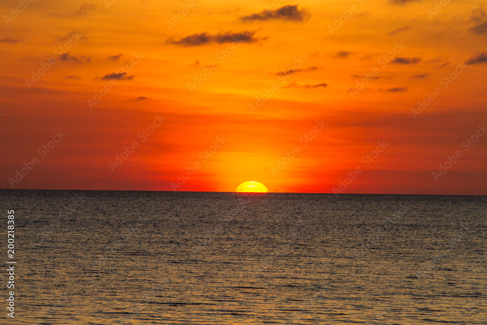 sunset view at the beach with extreme color 