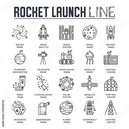Rocket outline icons collection set. Industry linear symbol pack. Modern template of thin line icons, logo, symbols, pictogram and flat illustrations concept