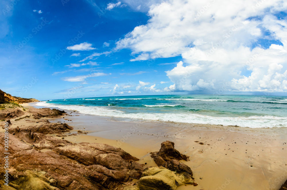 Obraz premium Scenics from the bay of Cabo Pulmo, where the desert meets the sea, Baja California sur Mexico.