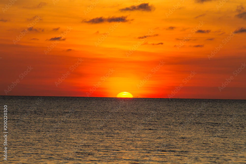 sunset view at the beach with extreme color 