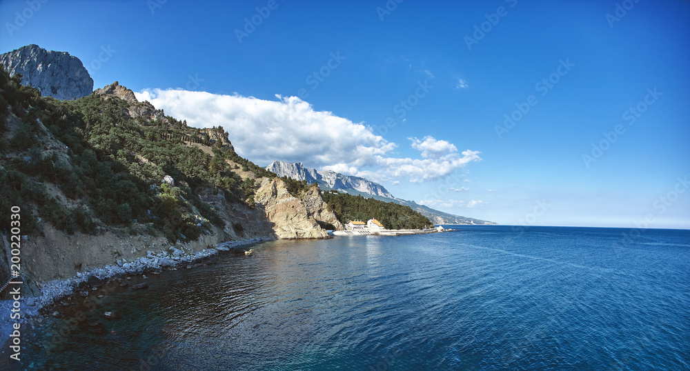 view on the cliffs and beach on the sea coast