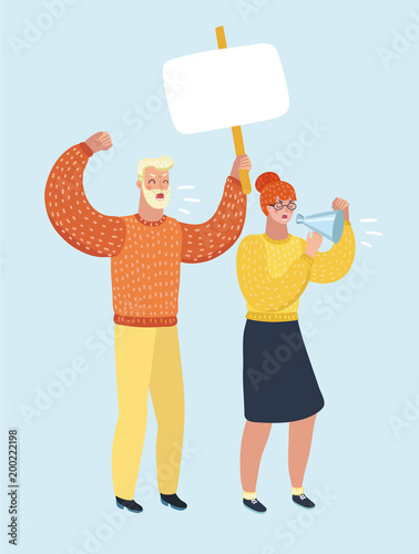 Set of Angry International Women and Men Protesters.