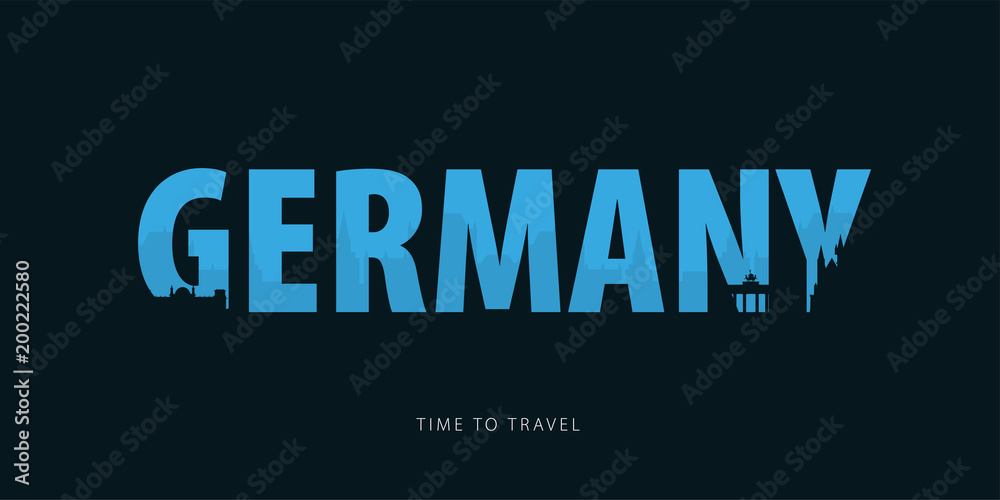 Obraz premium Germany. Travel bunner with silhouettes of sights. Time to travel. Vector illustration