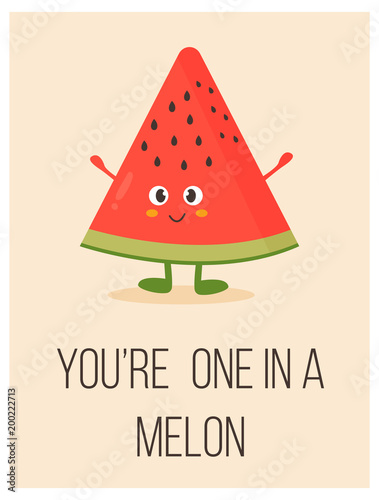 Bright poster with cute cartoon watermelon