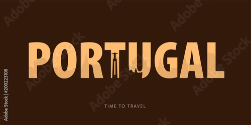 Portugal. Travel bunner with silhouettes of sights. Time to travel. Vector illustration
