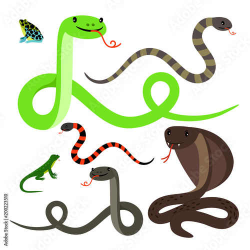 Snakes and lizard cartoon icons set