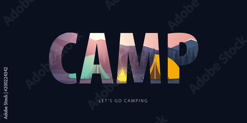 Theme of wild nature, survival in the wild, hunting, camping, trip. Mountain landscape. Wildlife. Vector Illustration
