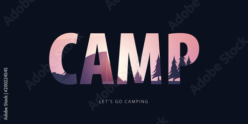 Theme of wild nature, survival in the wild, hunting, camping, trip. Mountain landscape. Wildlife. Vector Illustration