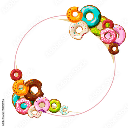 Background with colored glazed donuts.