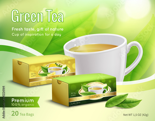 Green Tea Advertising Realistic Composition