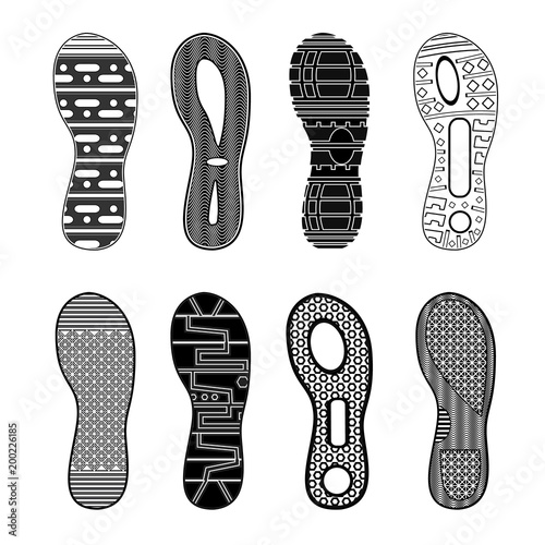 Sport Shoes Footprints Monochrome Set 