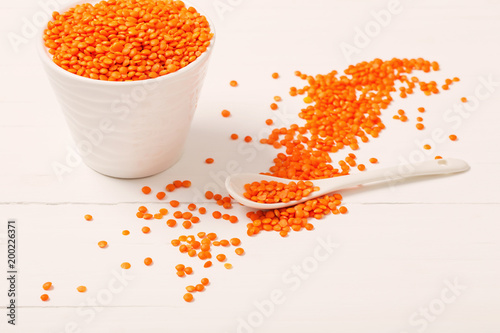 lentils on white wooden background