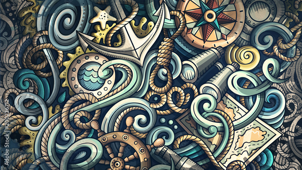 Doodles Nautical illustration. Creative marine background Doodles Nautical illustration. Creative marine background