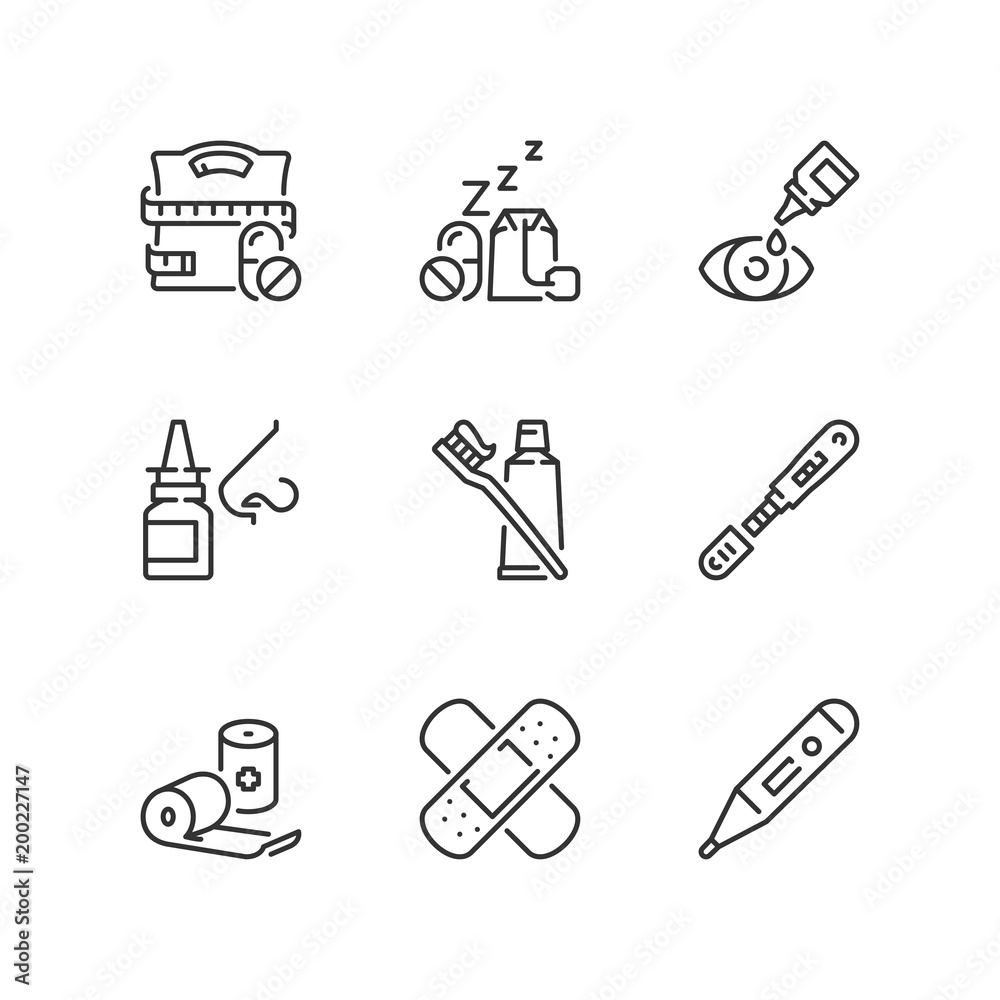 Outline icons. Pharmaceutical products