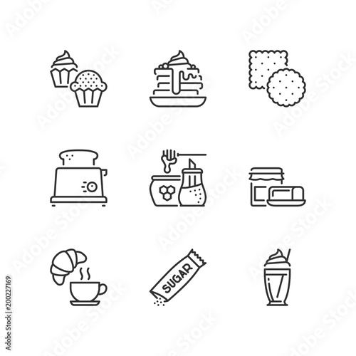 Outline icons. Sweet breakfast