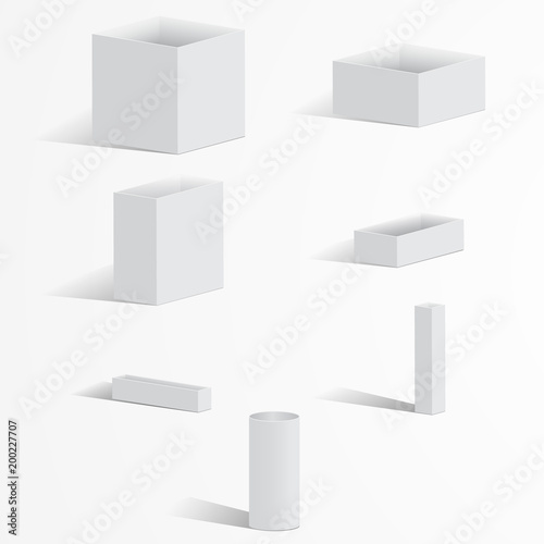 A set of white boxes on a light background