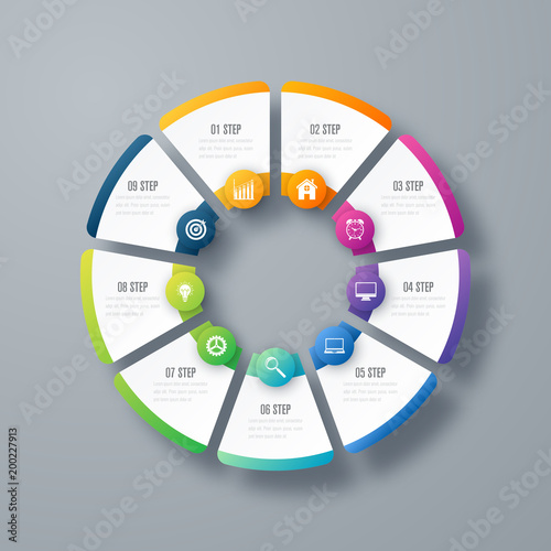 Infographics template 9 options with circle