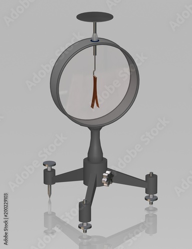 Electroscope. Used in physics education to demonstrate the principles of electrostatics. 3D illustration on a gray background.