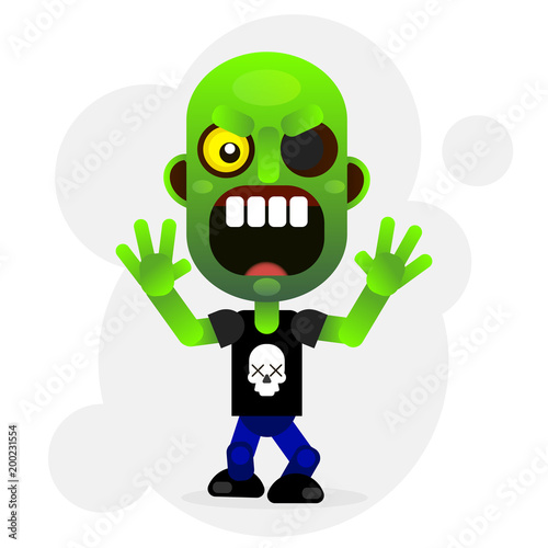 Vector cartoon funny green zombie