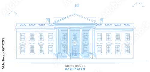 White House, Washington, disegno a mano libera, stilizzato. Vista frontale della Casa Bianca. Stati Uniti