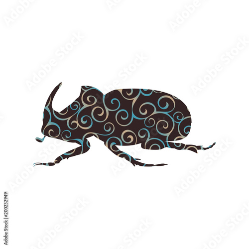 Rhinoceros beetle insect spiral pattern color silhouette animal