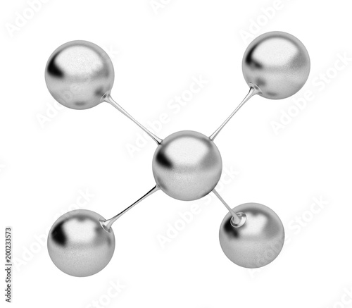 3d rendering illustration. Chrome polished molecule model abstract concept. Molecular shape isolated on white background.