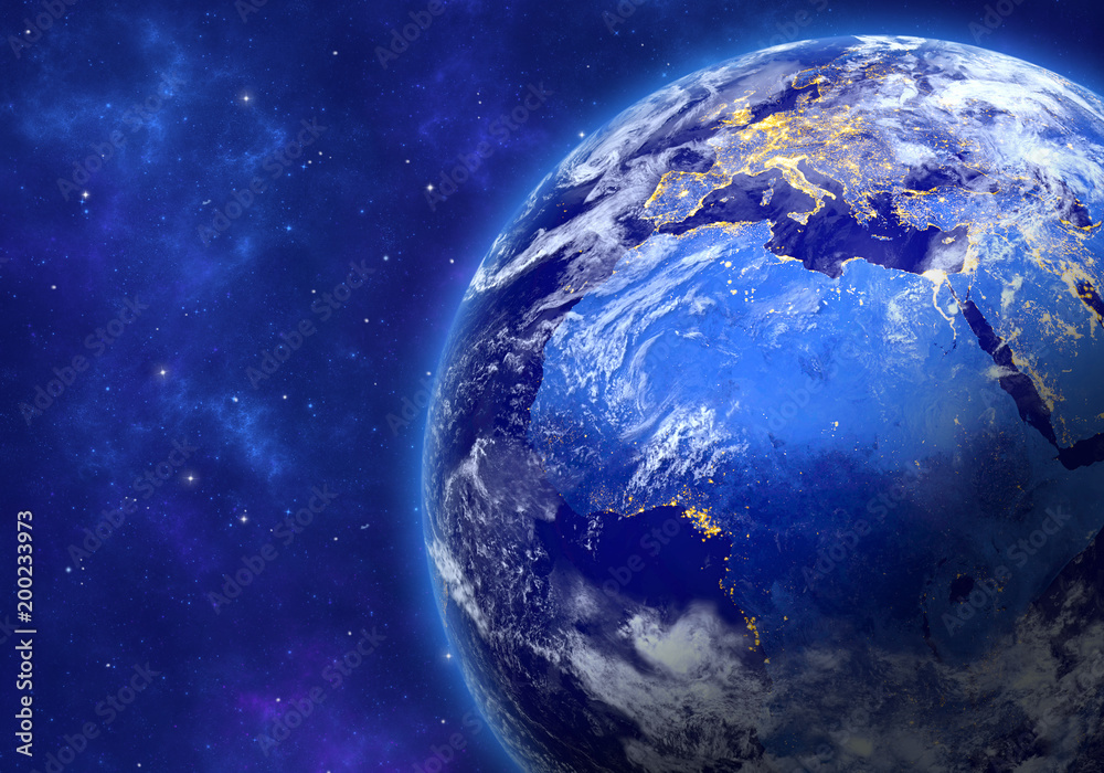 Fototapeta premium Planet Earth in space. Africa, part of Europe and Asia. Elements of this image furnished by NASA. 3D rendering.