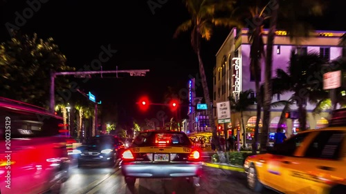 Night ride through Ocean drive nightlife center of Miami, Florida. USA photo