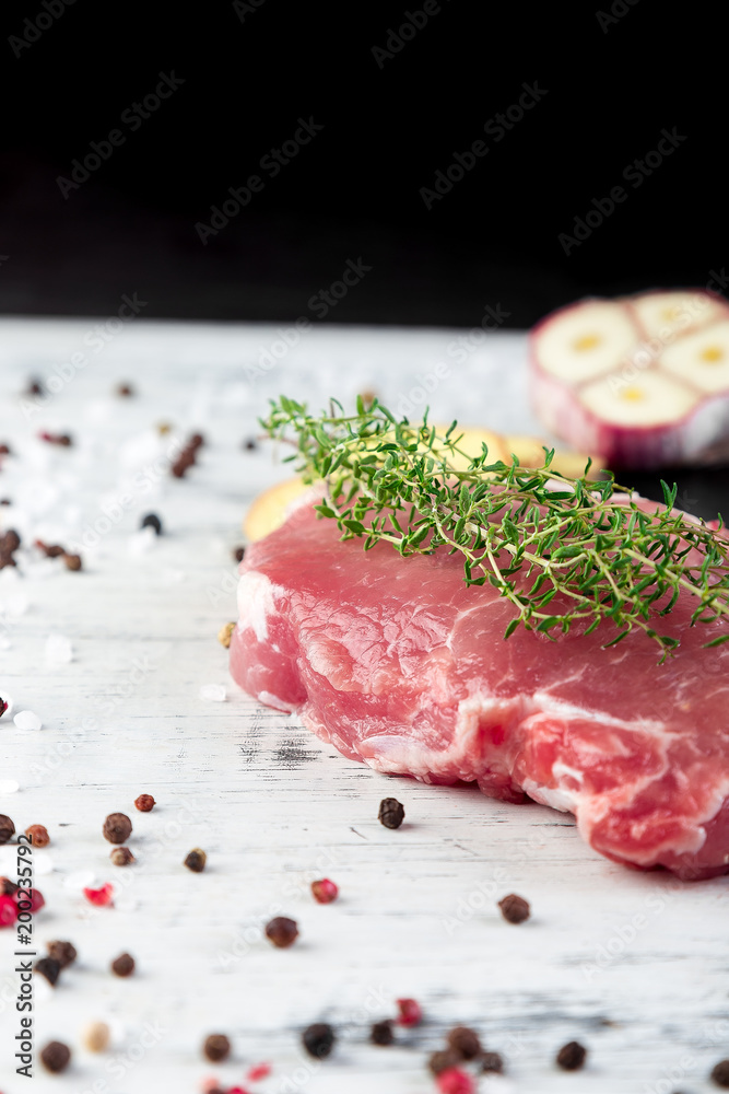 Raw pork meat with spice ingredient
