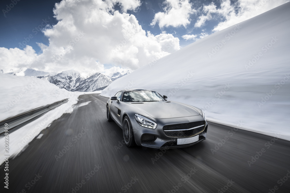 moving car in a mountain road