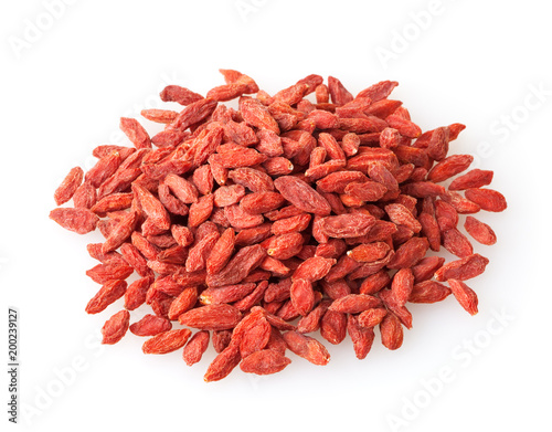 Heap of goji berries isolated on white background