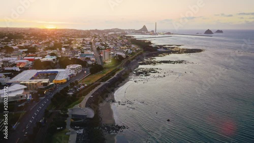 Seafront promenade New Plymouth at sunrise photo