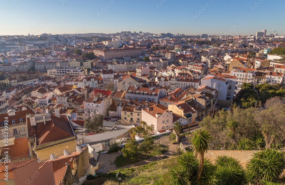 Lissabon Stadtansicht Gegenlicht Panorama Portugal