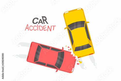 Accident car crash, Top View on white background