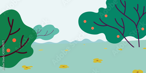 Abstract landscape with trees and flowers