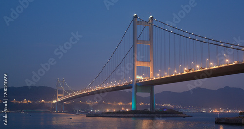 Suspension Tsing ma bridge at night