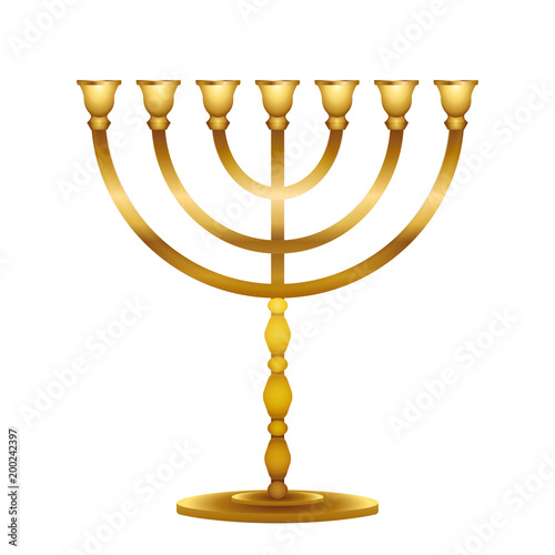 Menorah. Jewish symbol. Vector golden icon.