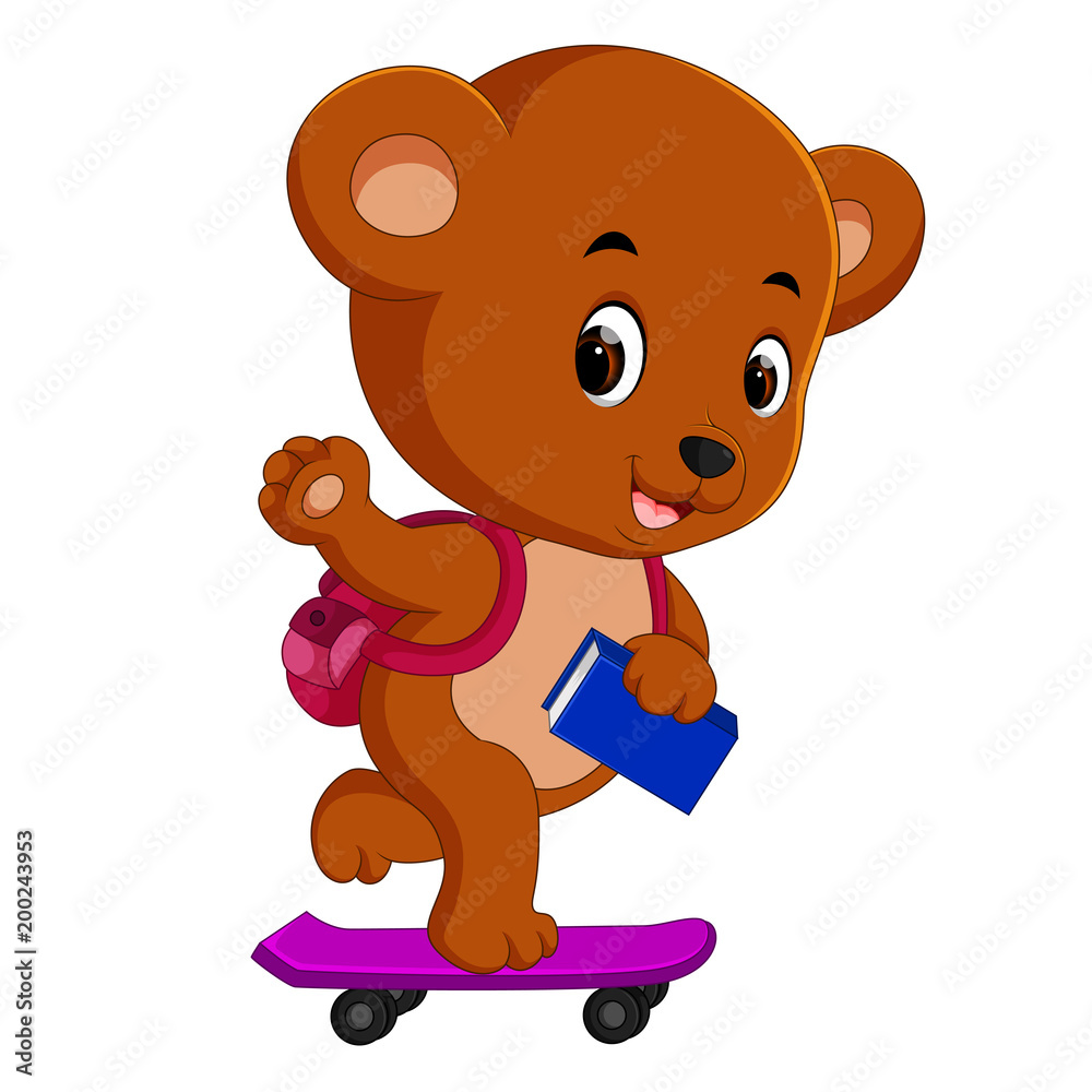 Fototapeta premium cute bear holding book and playing skateboard