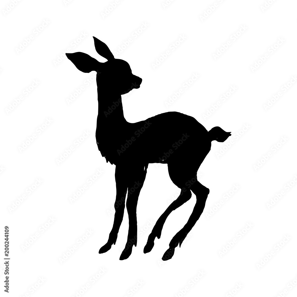 Little sweet deer. Black cut silhouette on a white background. Hand drawn design elements. Vector illustration. Little sweet deer. Black cut silhouette on a white background. Hand drawn design elements. Vector illustration.